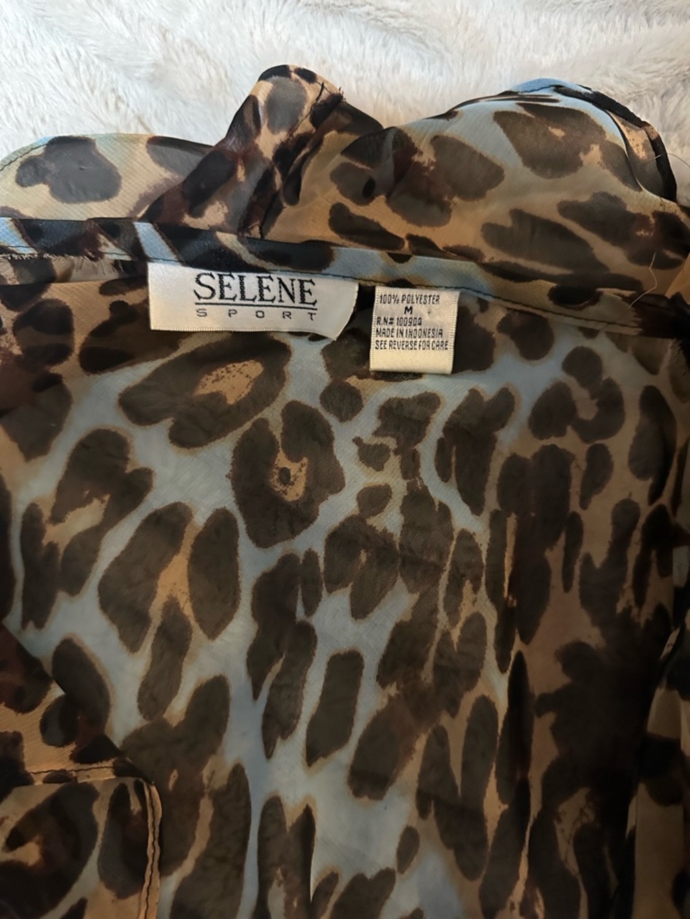 Selene Sport Sheer Leopard Print Top - Brown blue & Cream